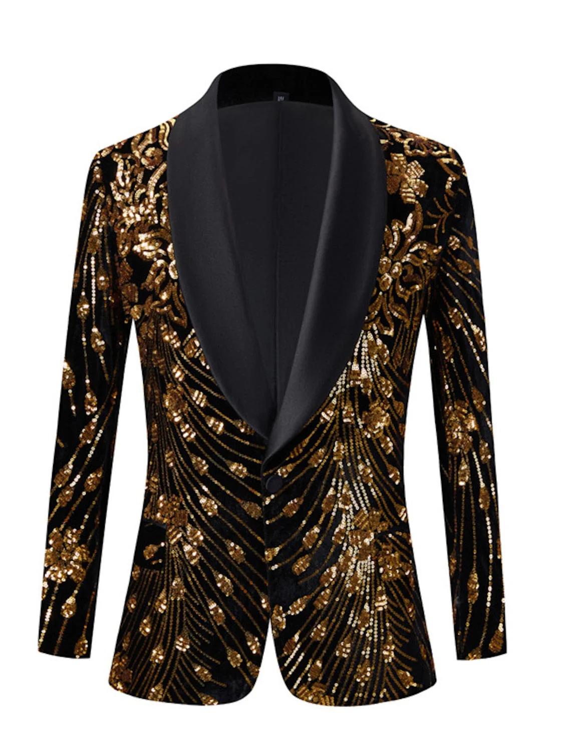 Gold Red Green Men's Tailored Fit Single Breasted One-button Sequins Party Jacket - Image 2