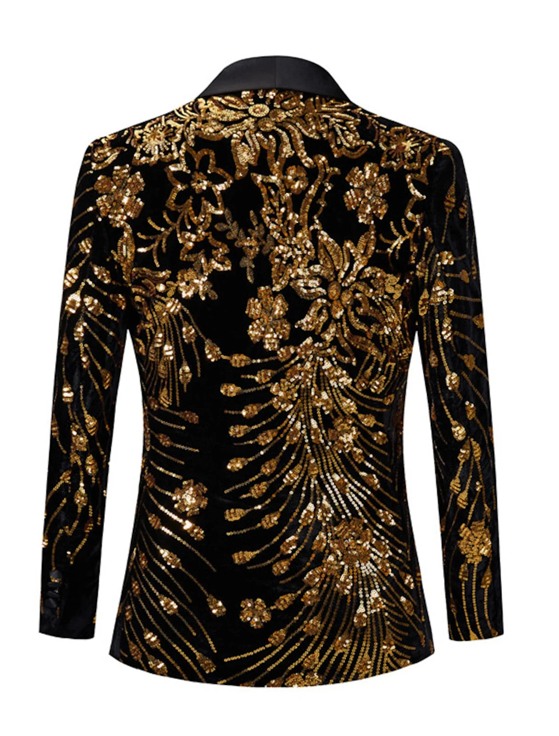 Gold Red Green Men's Tailored Fit Single Breasted One-button Sequins Party Jacket - Image 3