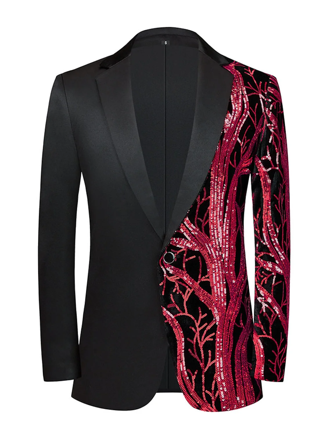 Gold Red Men's Tailored Fit Single Breasted One-button Sequins Party Jacket - Image 3