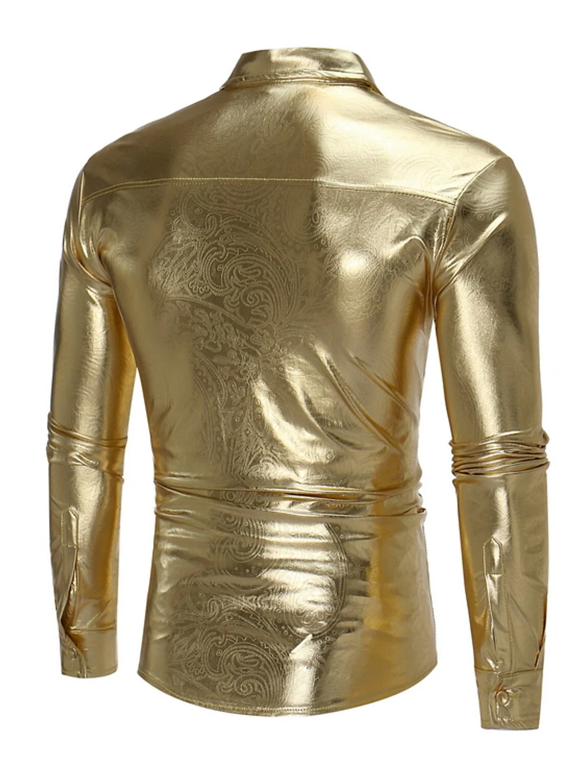 Gold Silver Black Men's Long Sleeves Party Printed Shirt - Image 2