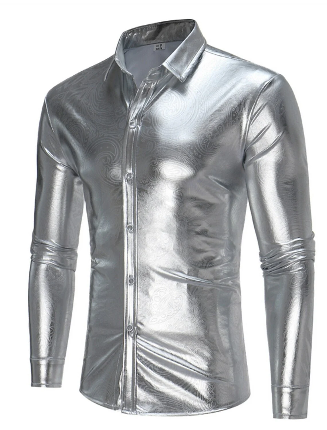 Gold Silver Black Men's Long Sleeves Party Printed Shirt - Image 3