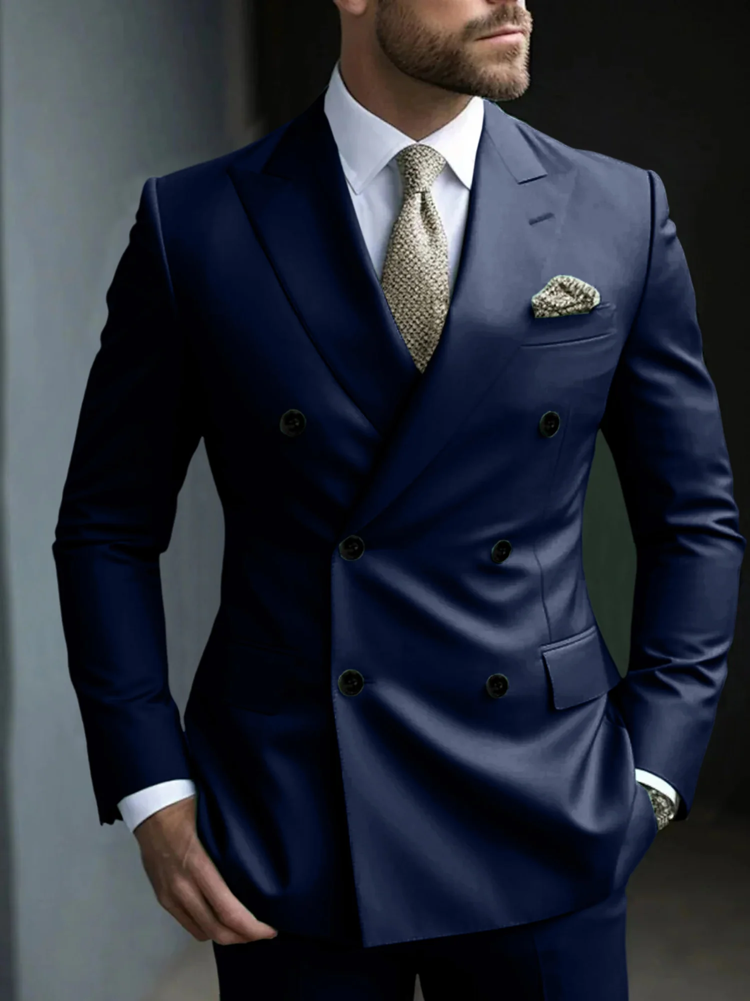 Green Men's Tailored Fit 2 Pieces Solid Colored Double Breasted Six-buttons Party Suits - Image 11