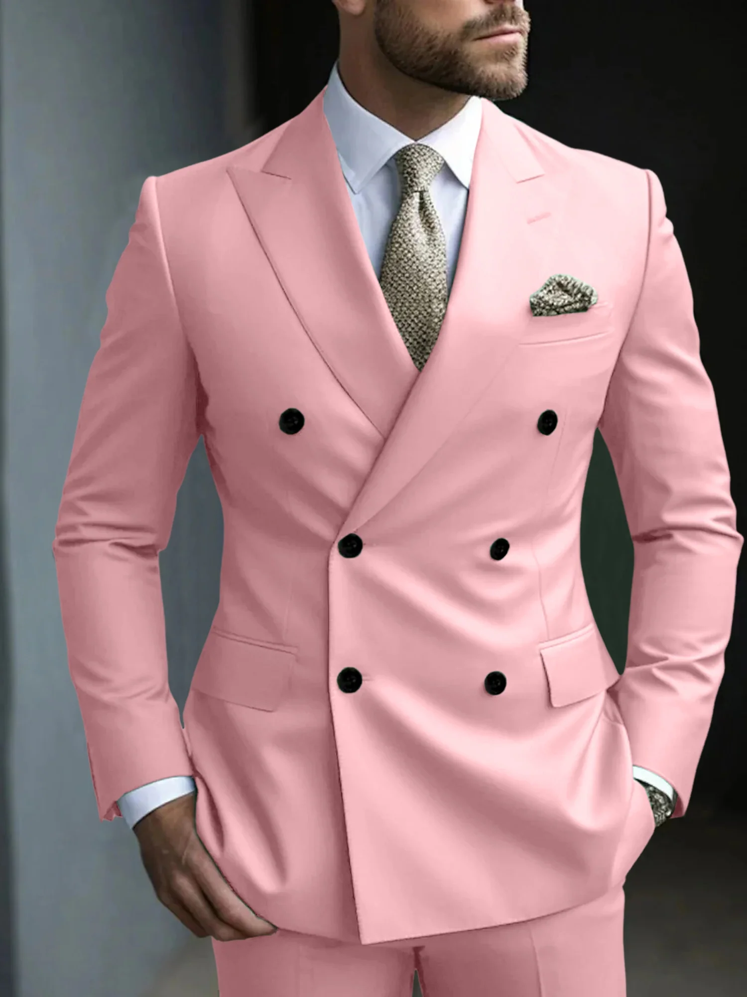 Green Men's Tailored Fit 2 Pieces Solid Colored Double Breasted Six-buttons Party Suits - Image 12