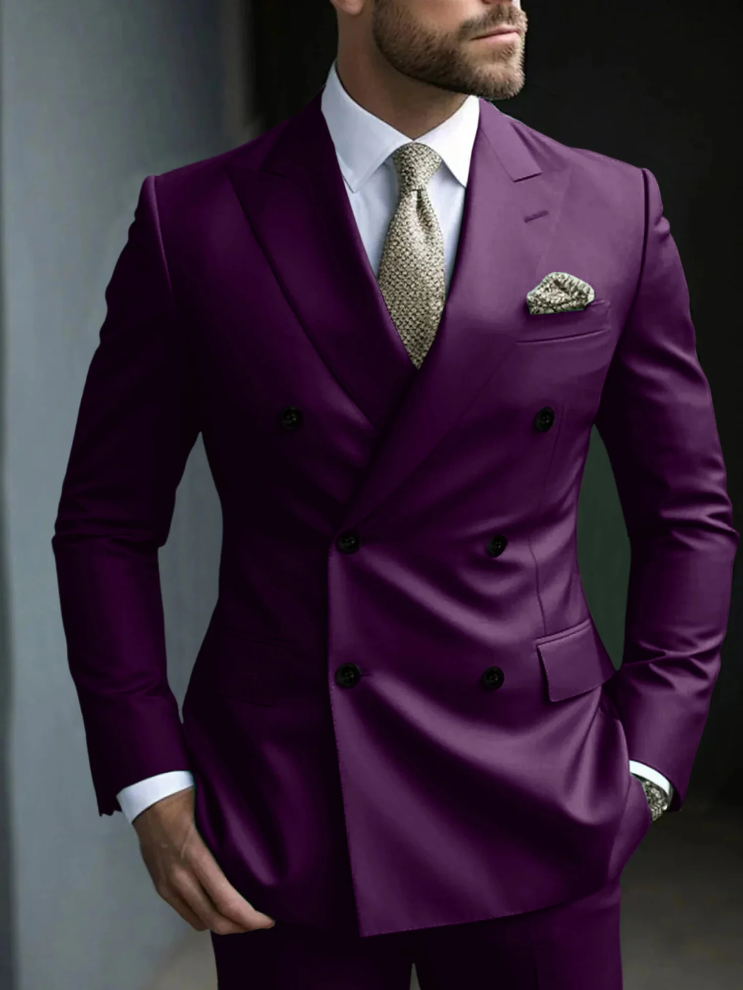 Green Men's Tailored Fit 2 Pieces Solid Colored Double Breasted Six-buttons Party Suits - Image 13