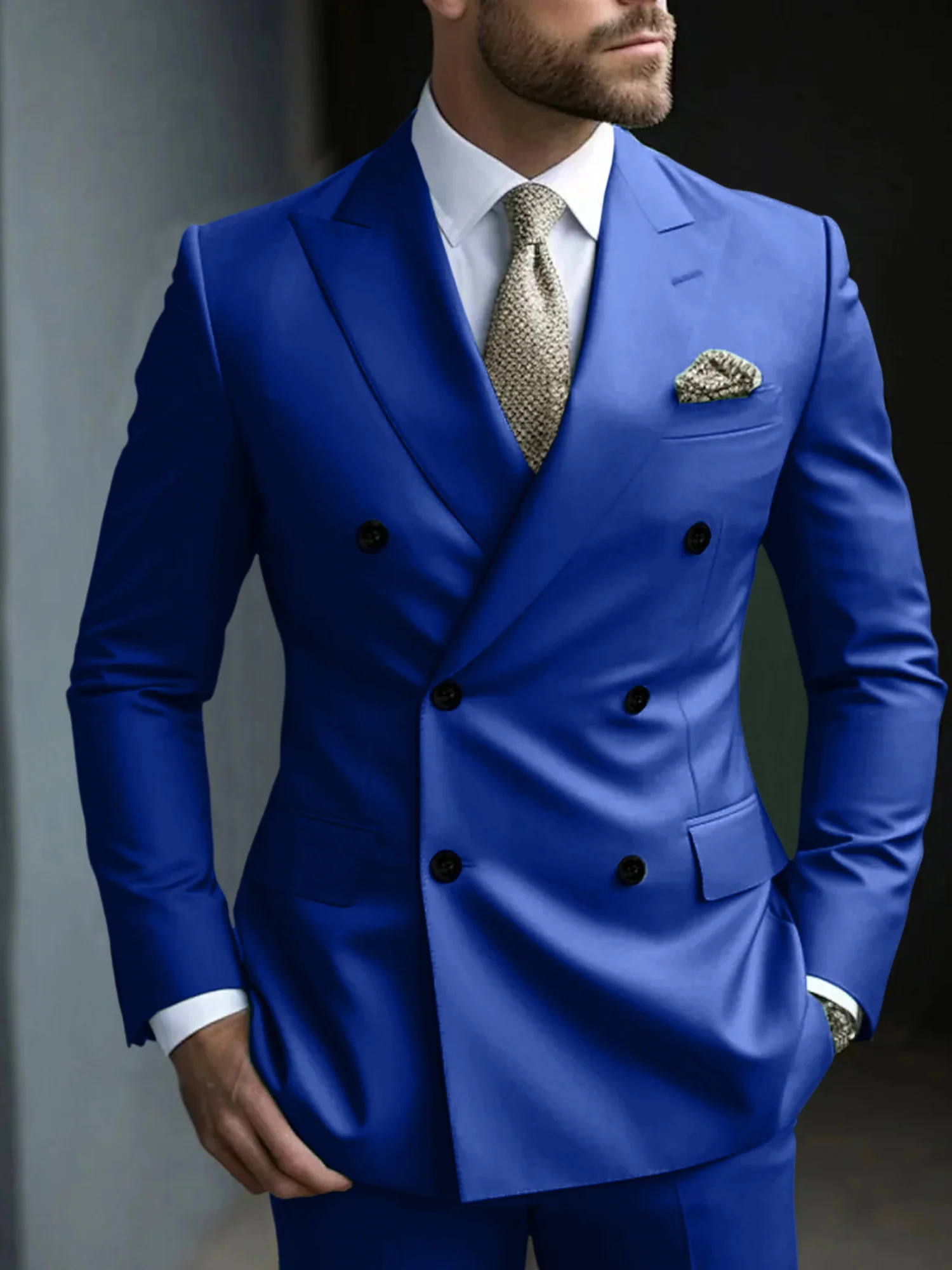 Green Men's Tailored Fit 2 Pieces Solid Colored Double Breasted Six-buttons Party Suits - Image 15