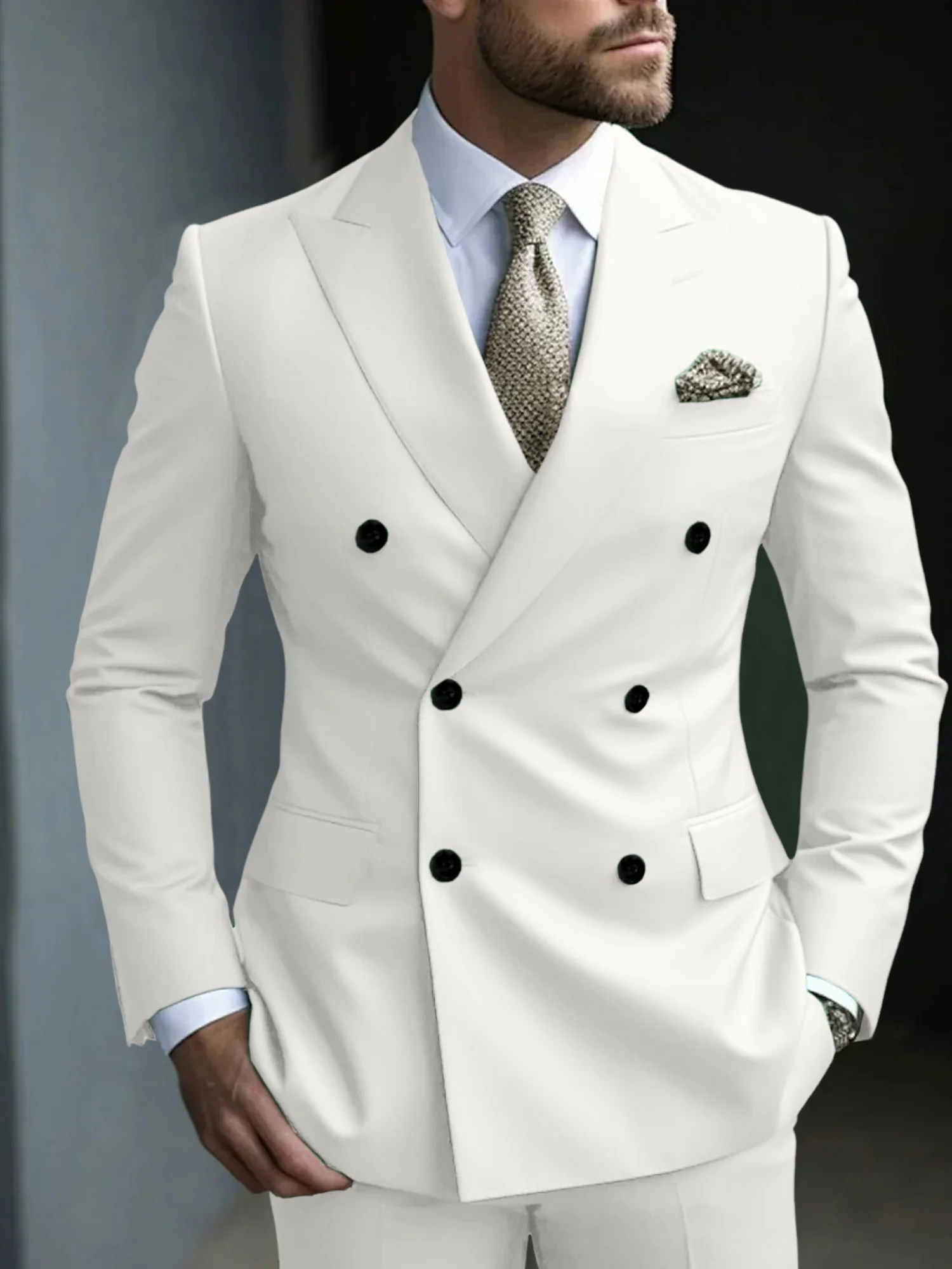 Green Men's Tailored Fit 2 Pieces Solid Colored Double Breasted Six-buttons Party Suits - Image 17