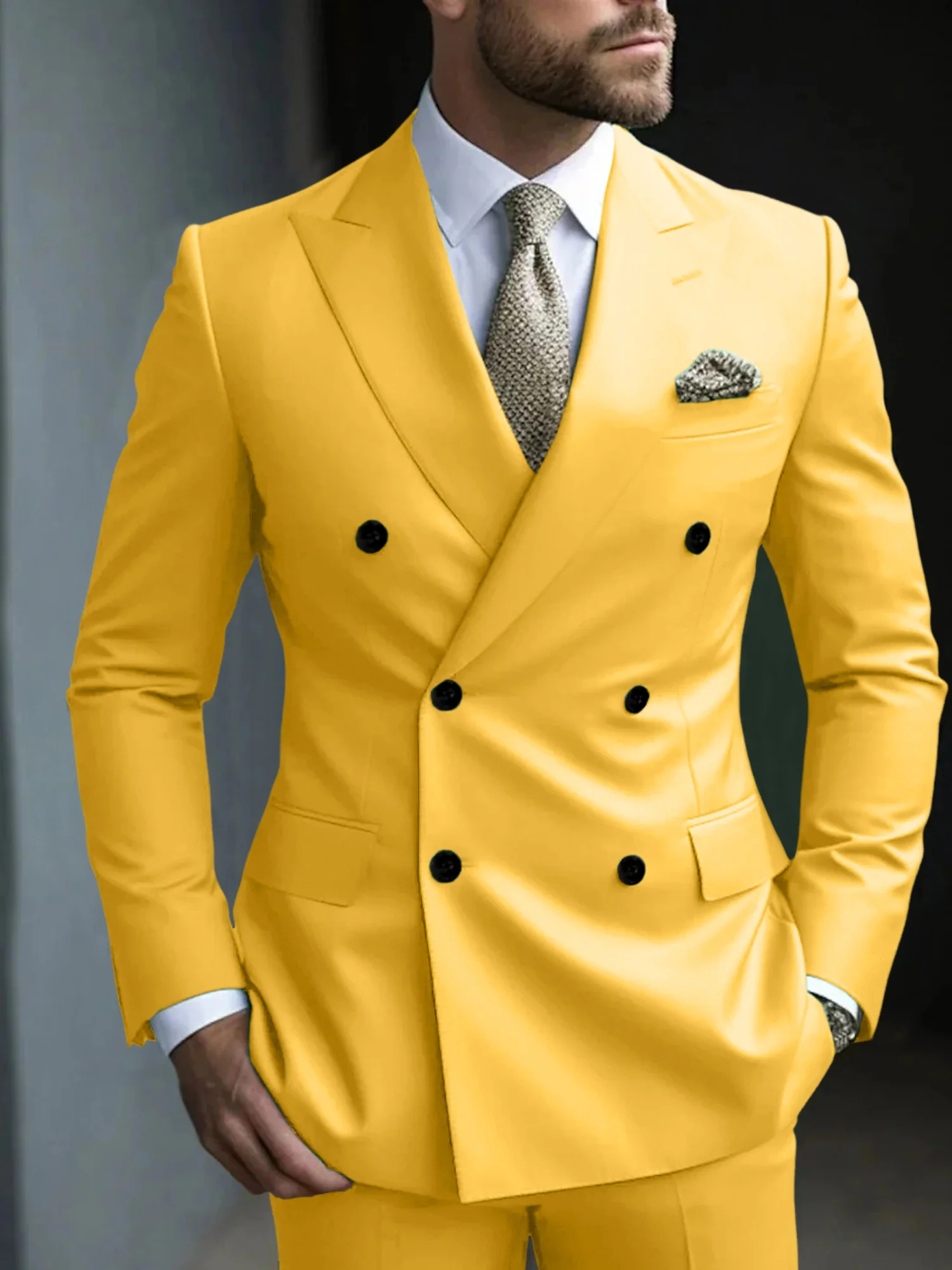 Green Men's Tailored Fit 2 Pieces Solid Colored Double Breasted Six-buttons Party Suits - Image 18
