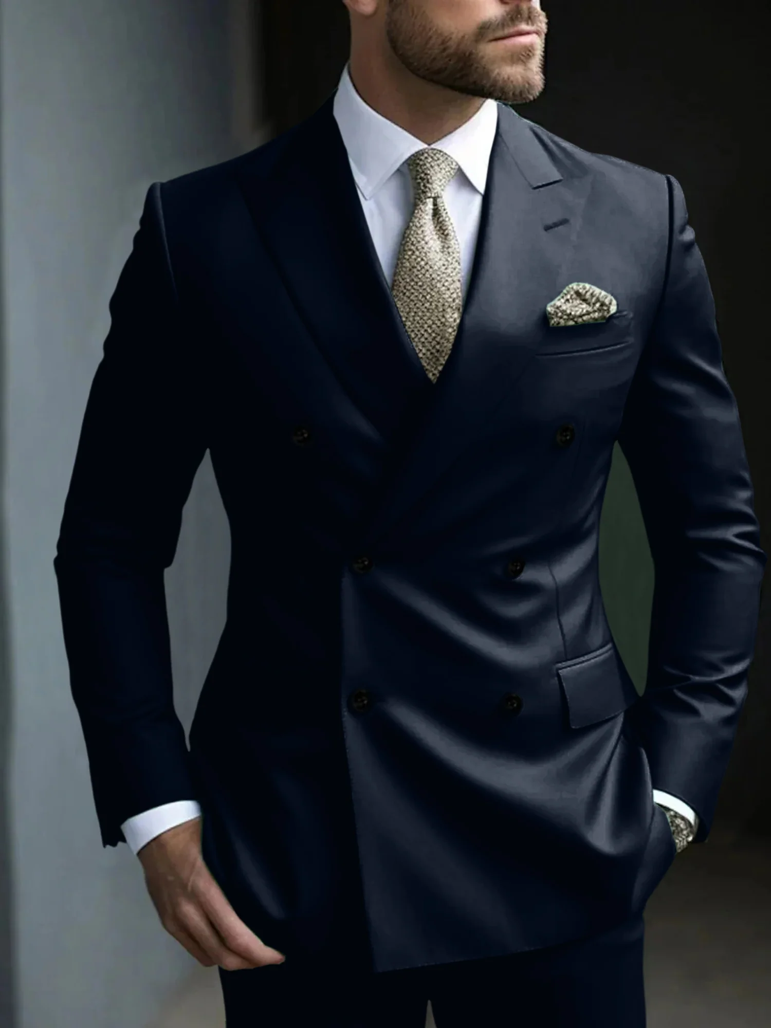 Green Men's Tailored Fit 2 Pieces Solid Colored Double Breasted Six-buttons Party Suits - Image 7