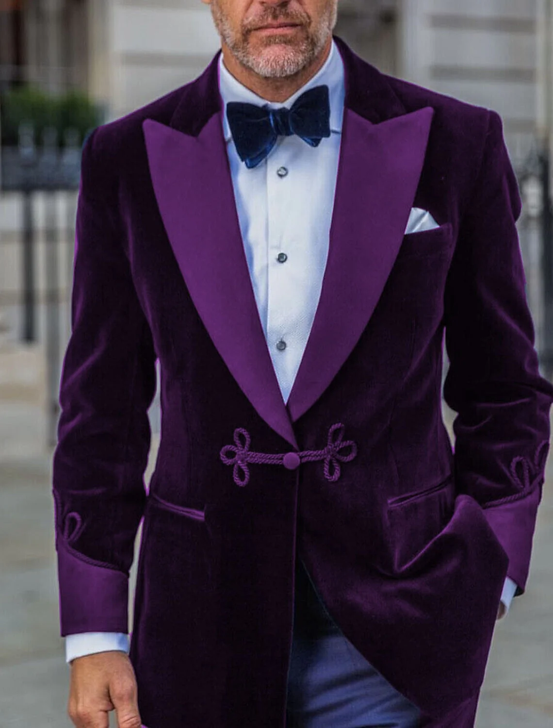 Green Red Blue Pink Purple Men's Tailored Fit Single Breasted One-button Velvet Formal Jacket - Image 2