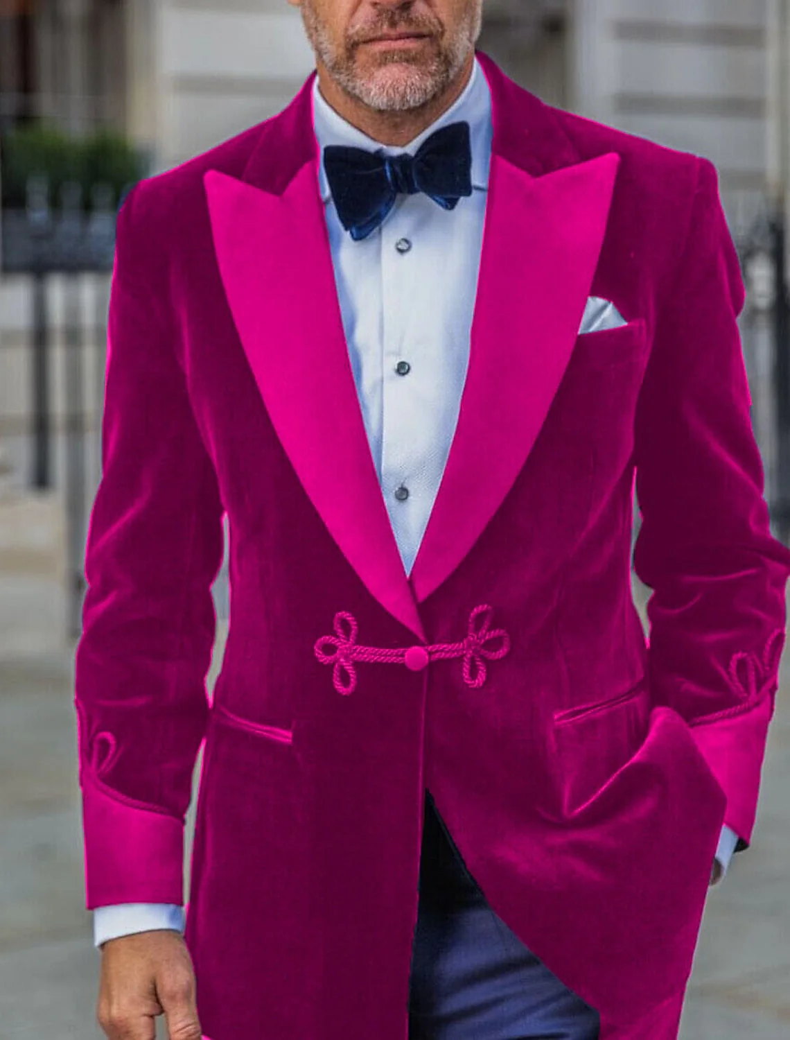 Green Red Blue Pink Purple Men's Tailored Fit Single Breasted One-button Velvet Formal Jacket - Image 3