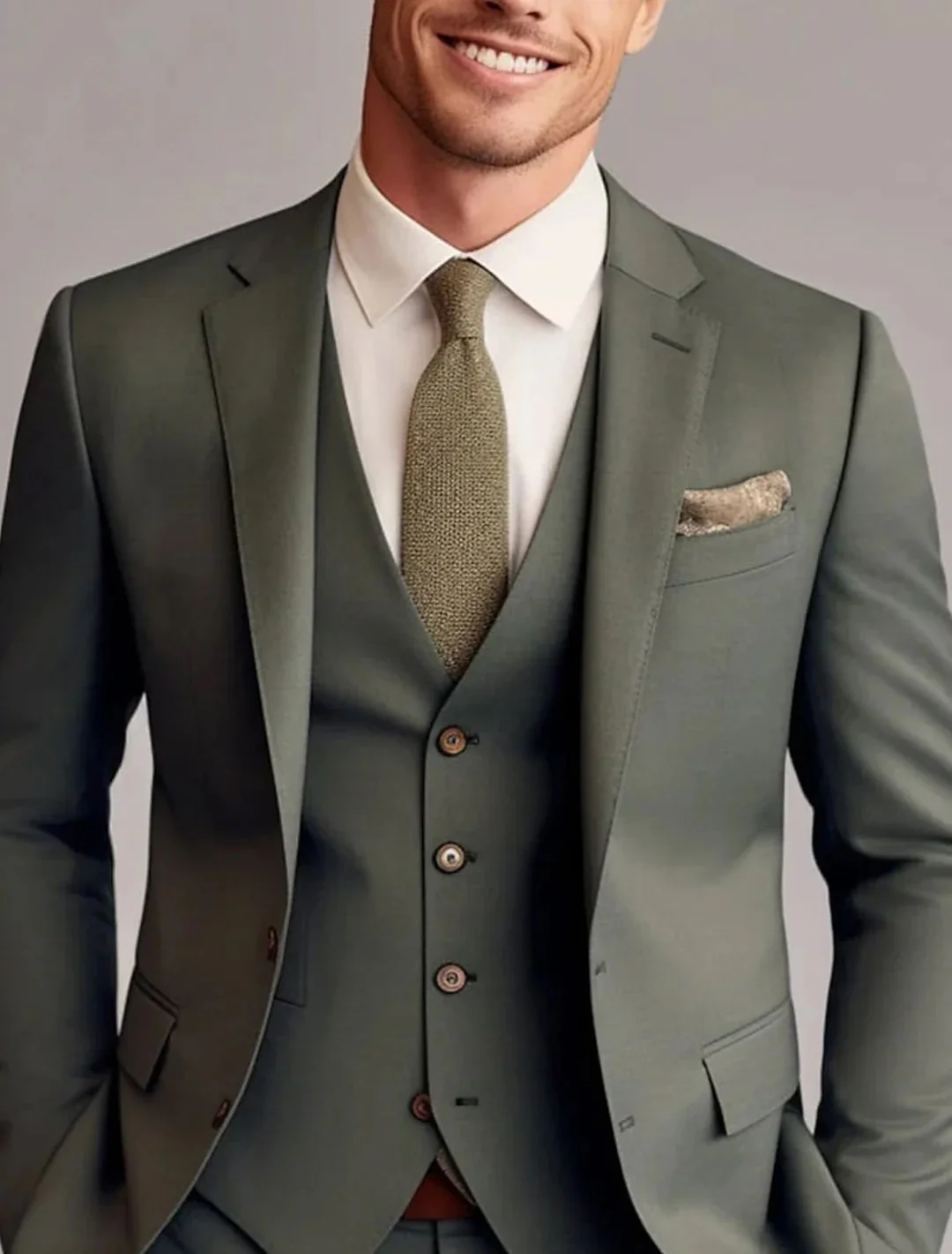 Green Red Blue Yellow Men's Tailored 3 Pieces Solid Colored Fit Single Breasted Two-buttons Wedding Suits - Image 3