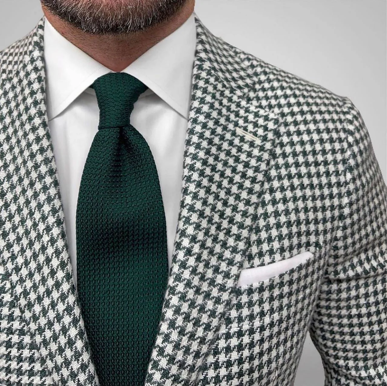 Green Red Brown Men's Tailored Fit Single Breasted Two-buttons Houndstooth Casual Jacket - Image 2