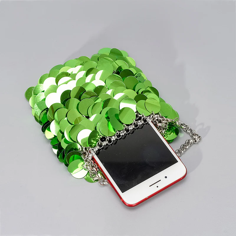 Green Retro Sparkling Sequined High-End Chain Evening Clutch Bag - Image 7