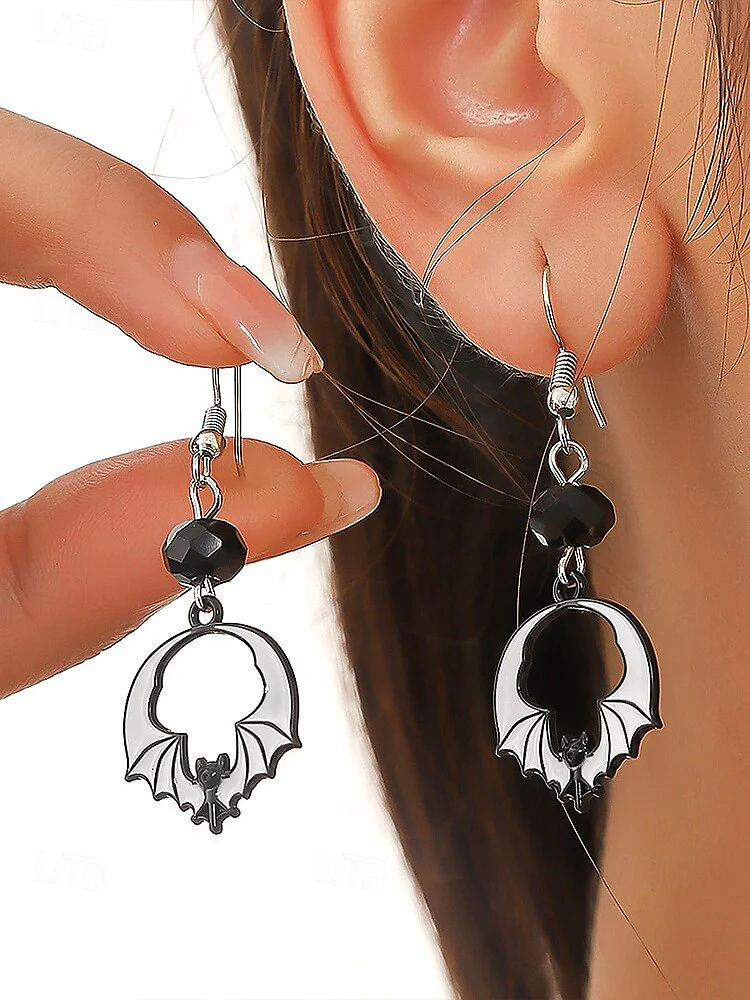 Halloween Black Bow Tie Red Diamond Pumpkin Gothic Earrings Jewelry Set - Image 14