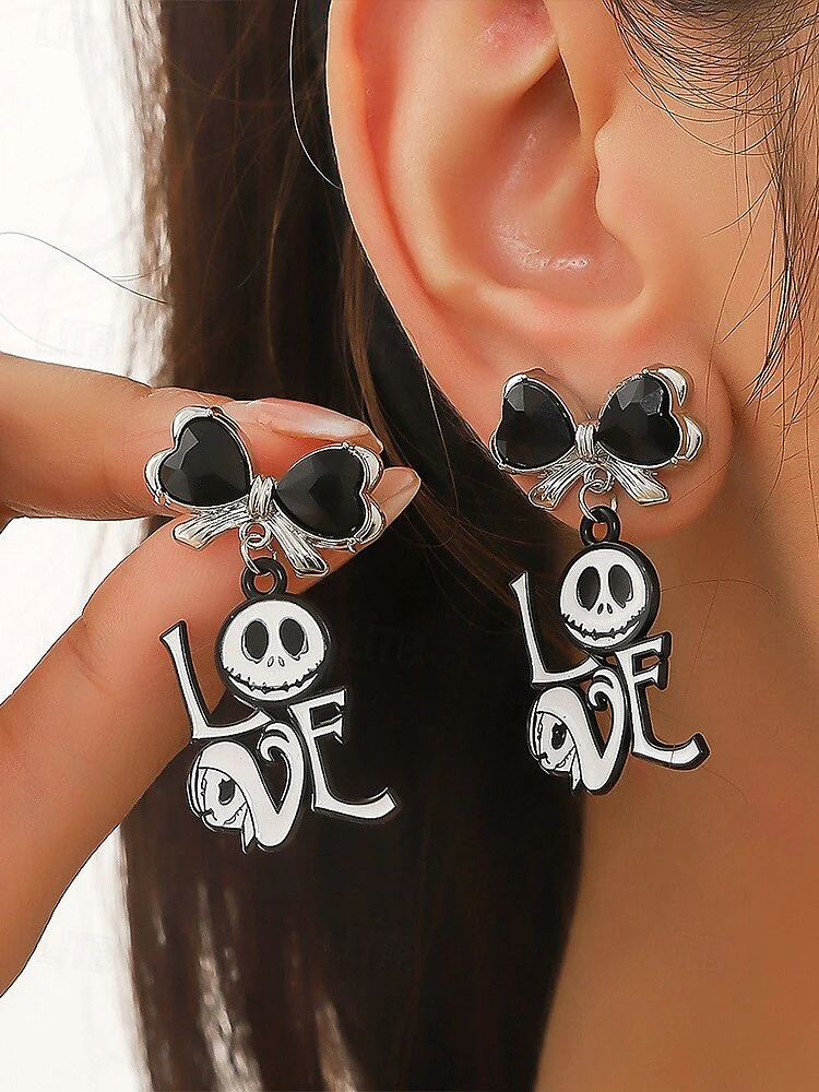 Halloween Black Bow Tie Red Diamond Pumpkin Gothic Earrings Jewelry Set - Image 2