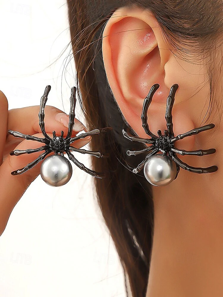 Halloween Black Bow Tie Red Diamond Pumpkin Gothic Earrings Jewelry Set - Image 3