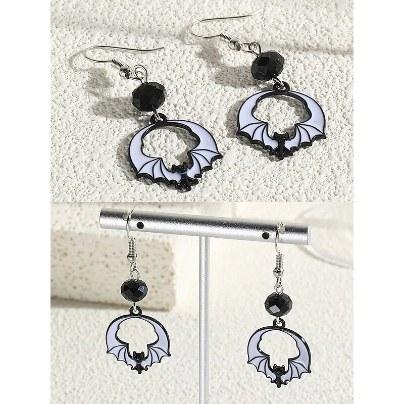 Halloween Black Bow Tie Red Diamond Pumpkin Gothic Earrings Jewelry Set - Image 6