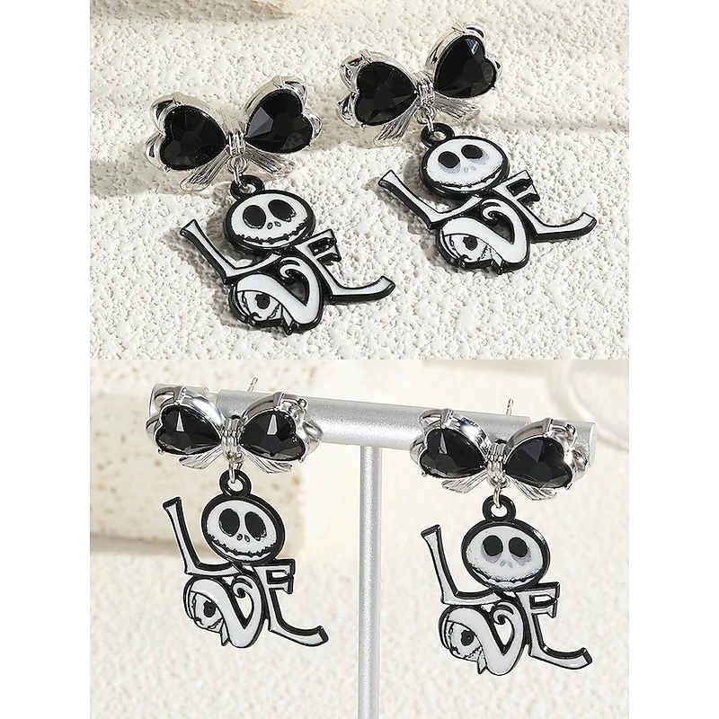Halloween Black Bow Tie Red Diamond Pumpkin Gothic Earrings Jewelry Set - Image 8