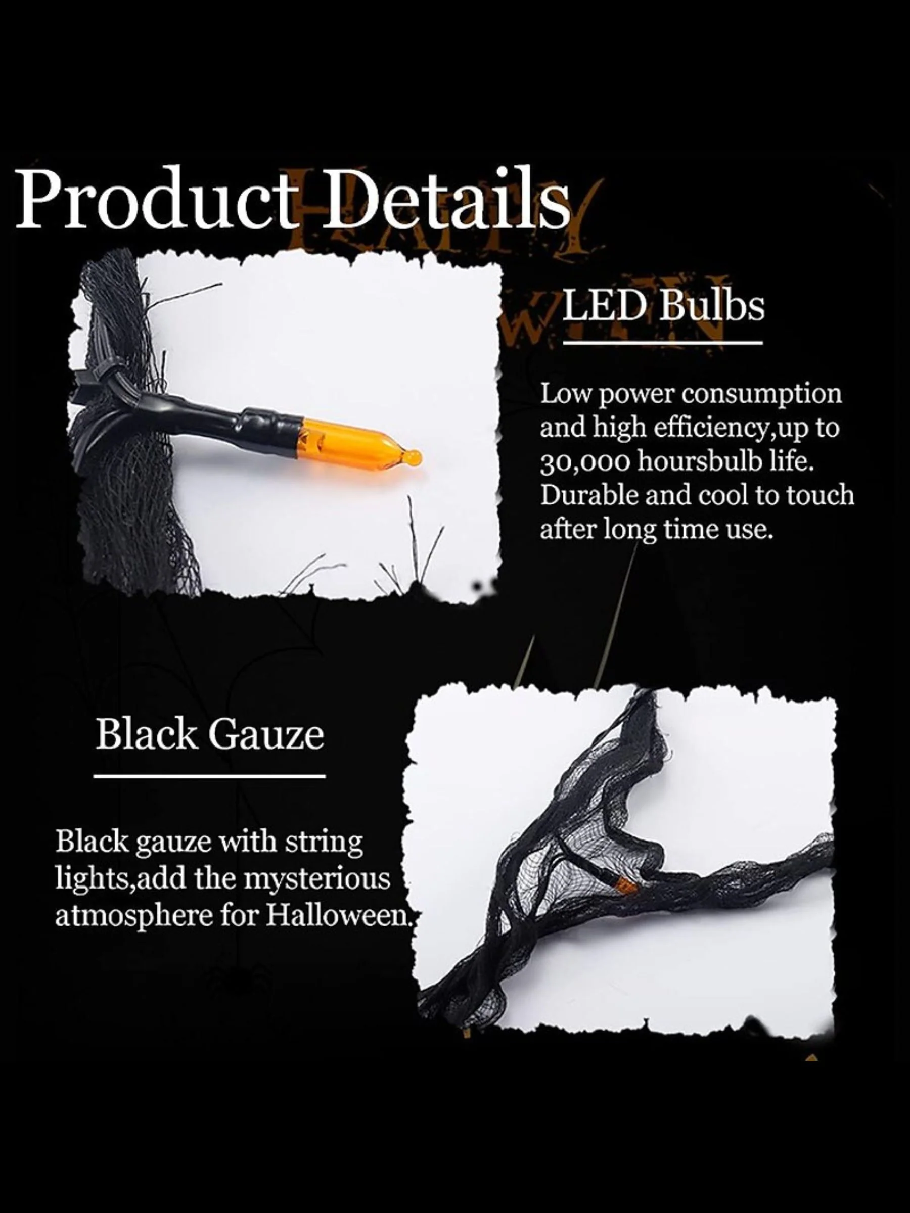 Halloween Black Mesh Gothic Horror Atmosphere String Lights - Image 4