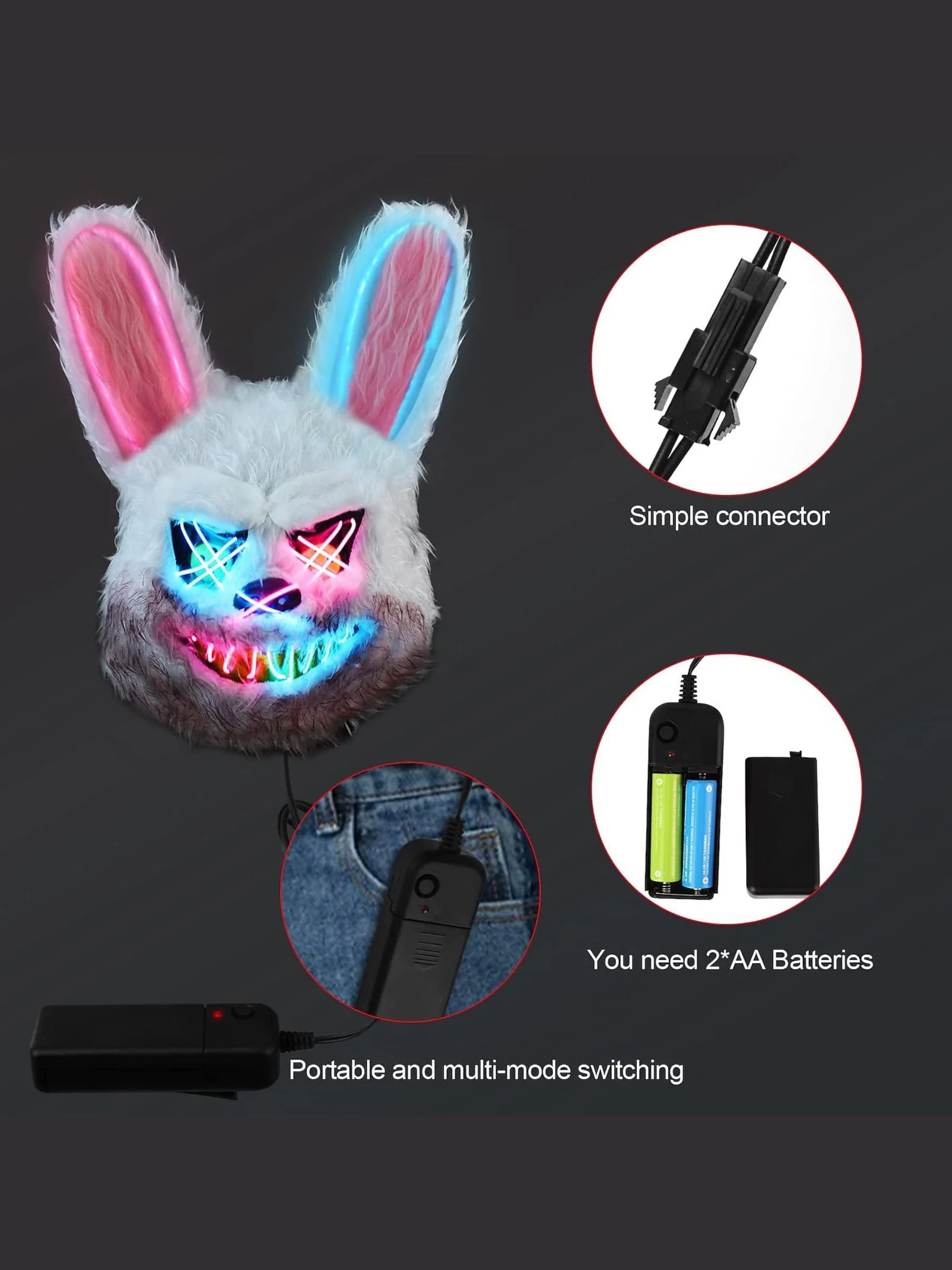 Halloween Cartoon Scary Plush Stitched Glow Mask - Image 4