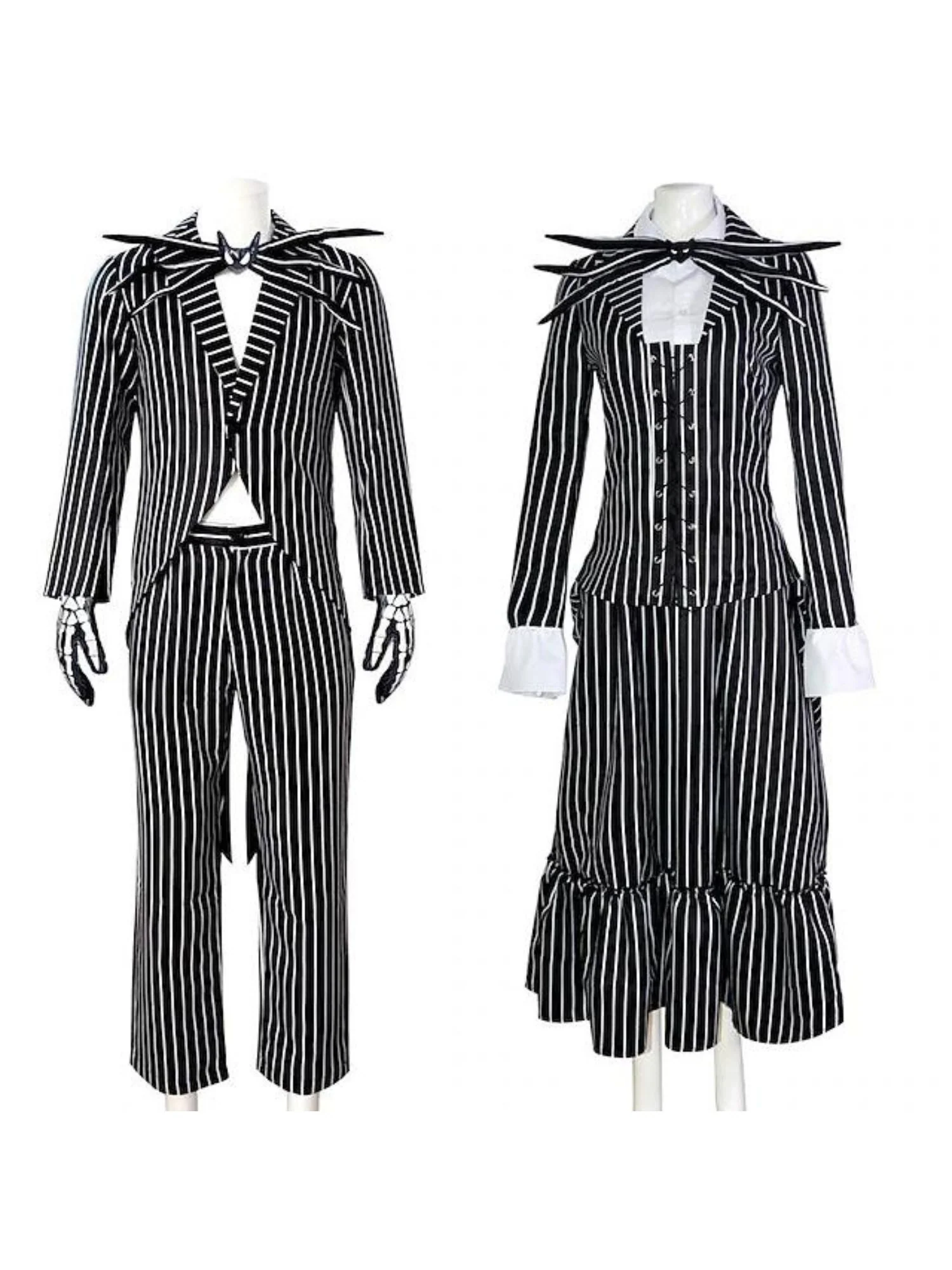 Halloween Classic Black and White Striped Bat Bow Tie Couple Masquerade Costume - Image 2