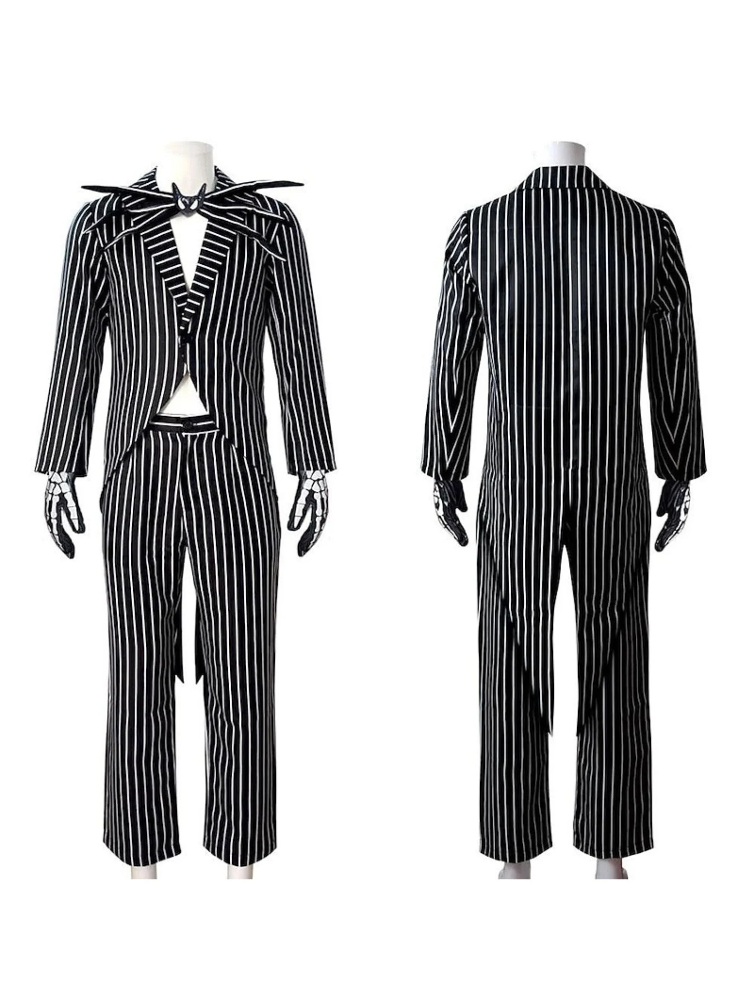 Halloween Classic Black and White Striped Bat Bow Tie Couple Masquerade Costume - Image 3