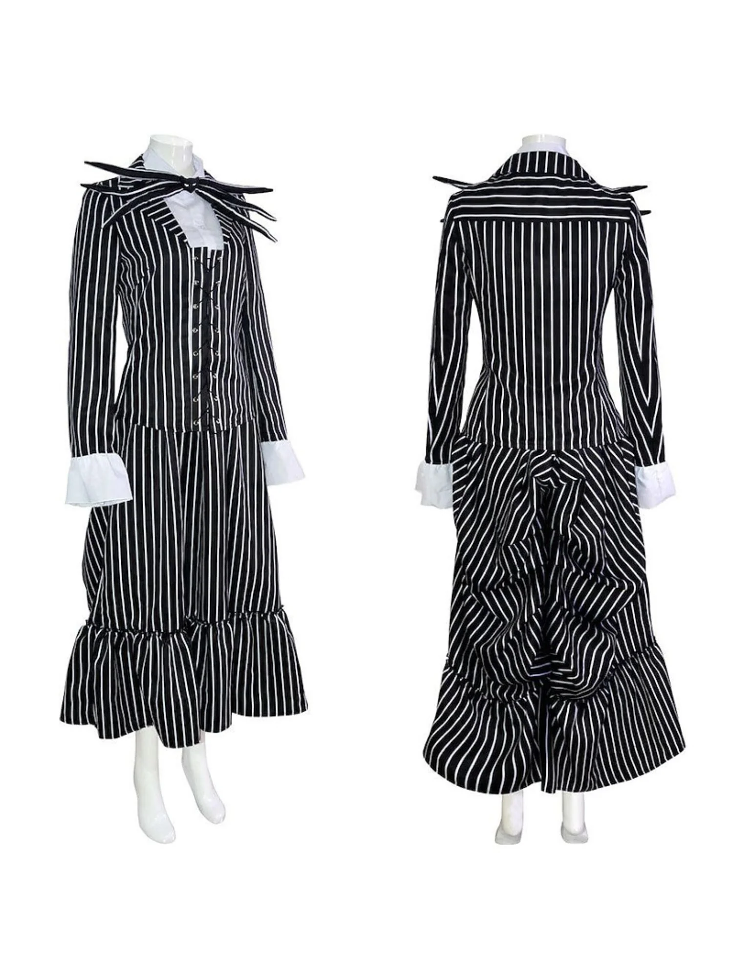 Halloween Classic Black and White Striped Bat Bow Tie Couple Masquerade Costume - Image 4