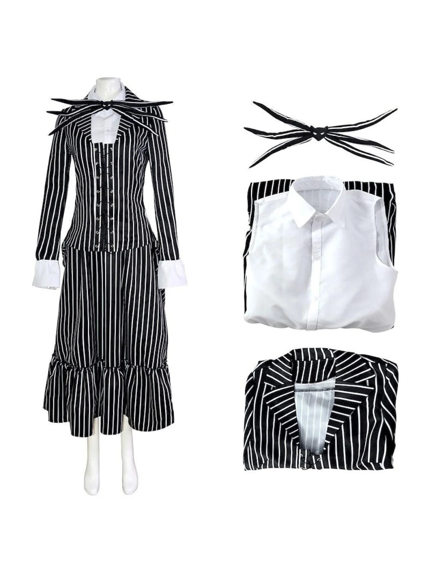 Halloween Classic Black and White Striped Bat Bow Tie Couple Masquerade Costume - Image 6