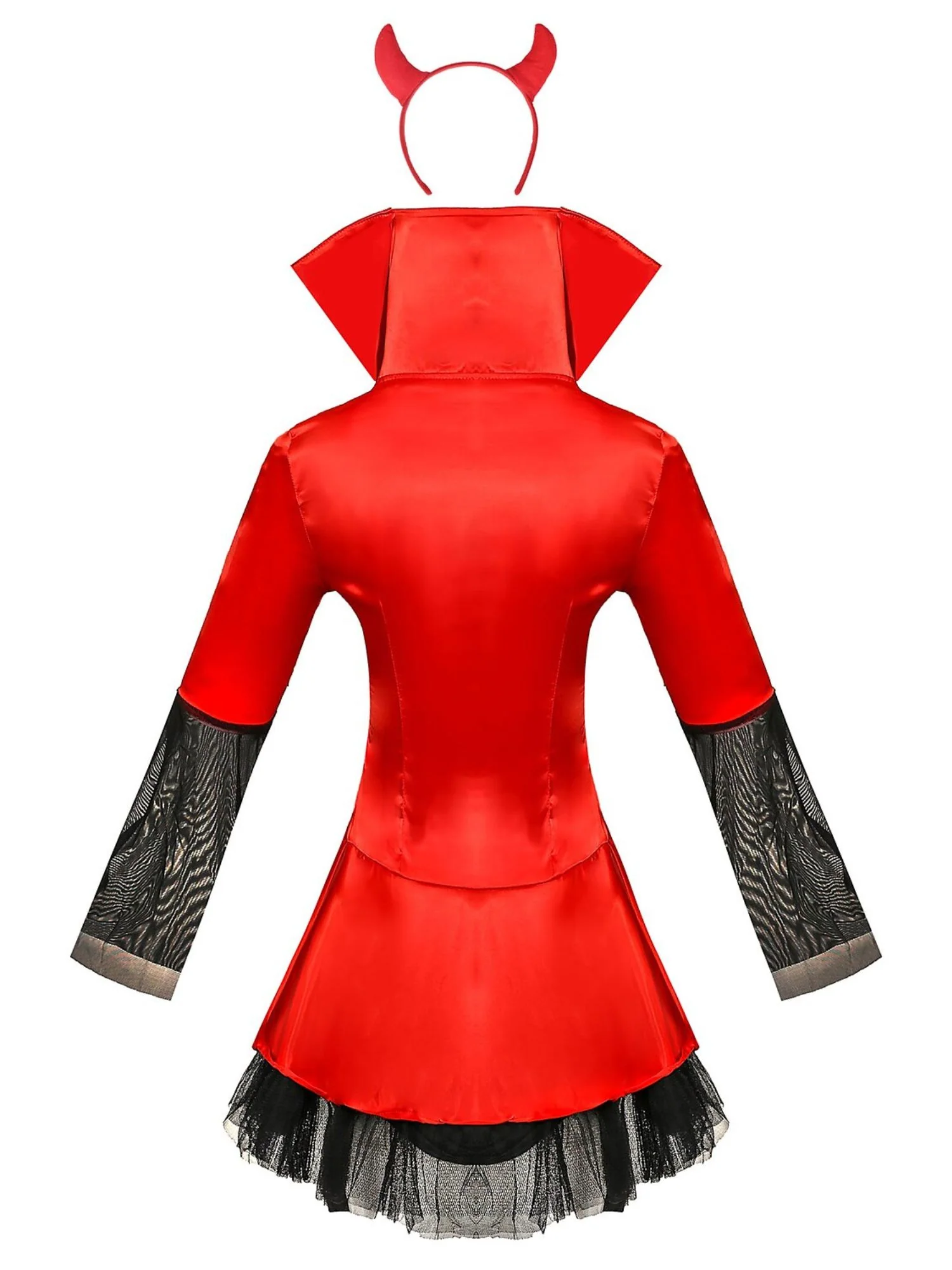 Halloween Devil Strap V-Neck Half Sleeves Mini Sexy Cute Costume Dress Set - Image 7