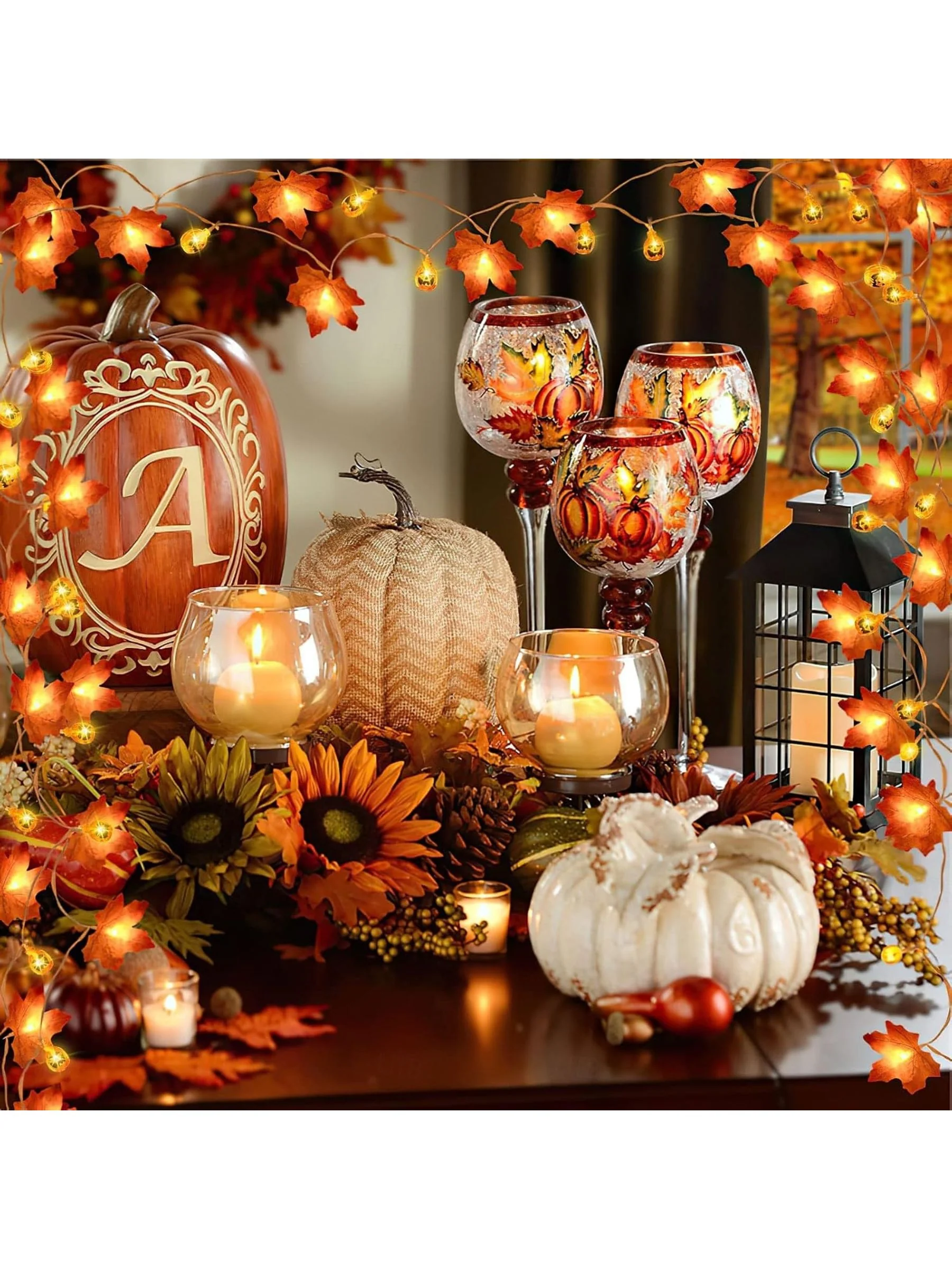 Halloween Maple Leaf Pumpkin String Decoration Lights Costume Props - Image 3