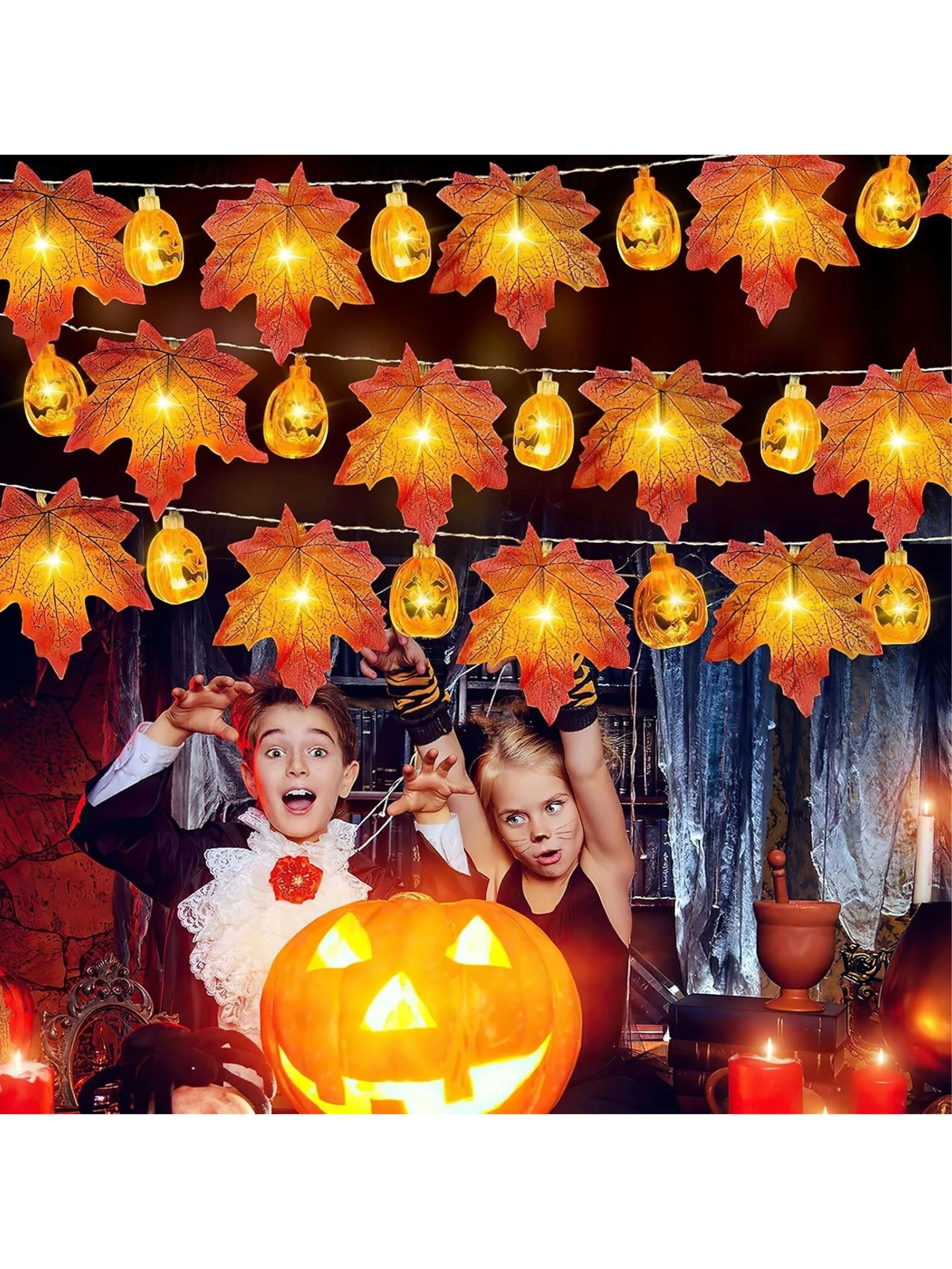Halloween Maple Leaf Pumpkin String Decoration Lights Costume Props - Image 4