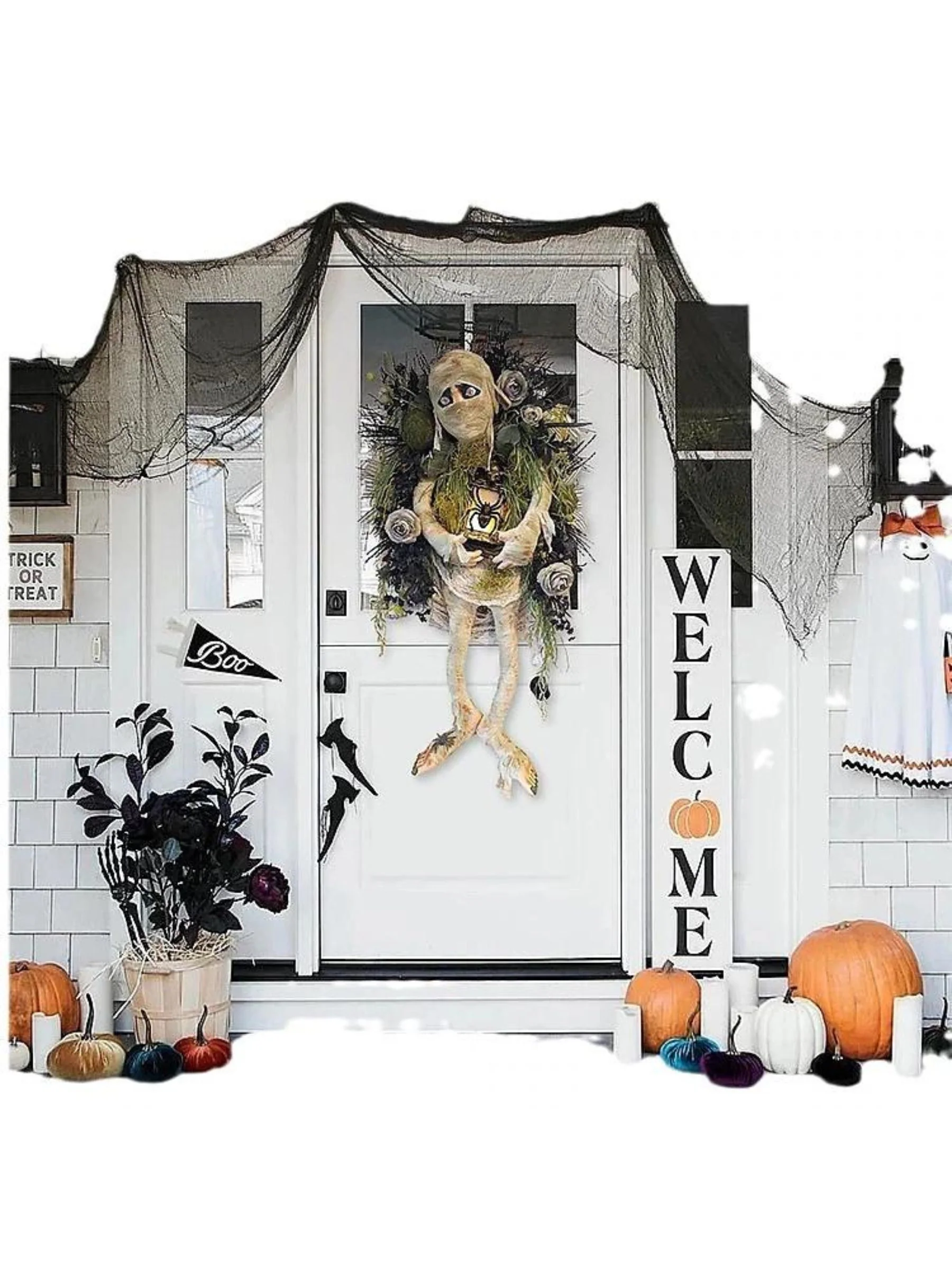 Halloween Scary Mummy Wreath Hanging Decoration Round Props - Image 4