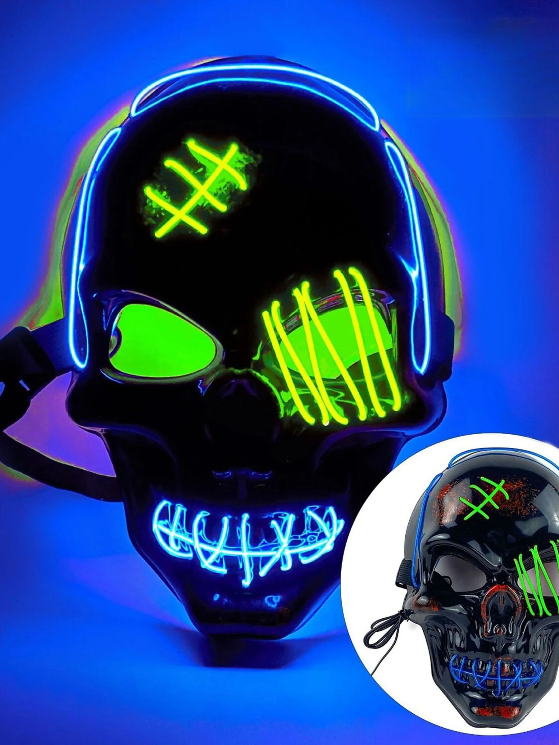 Halloween Skull Pirate LED Light Up Costume Mask Props - Image 6
