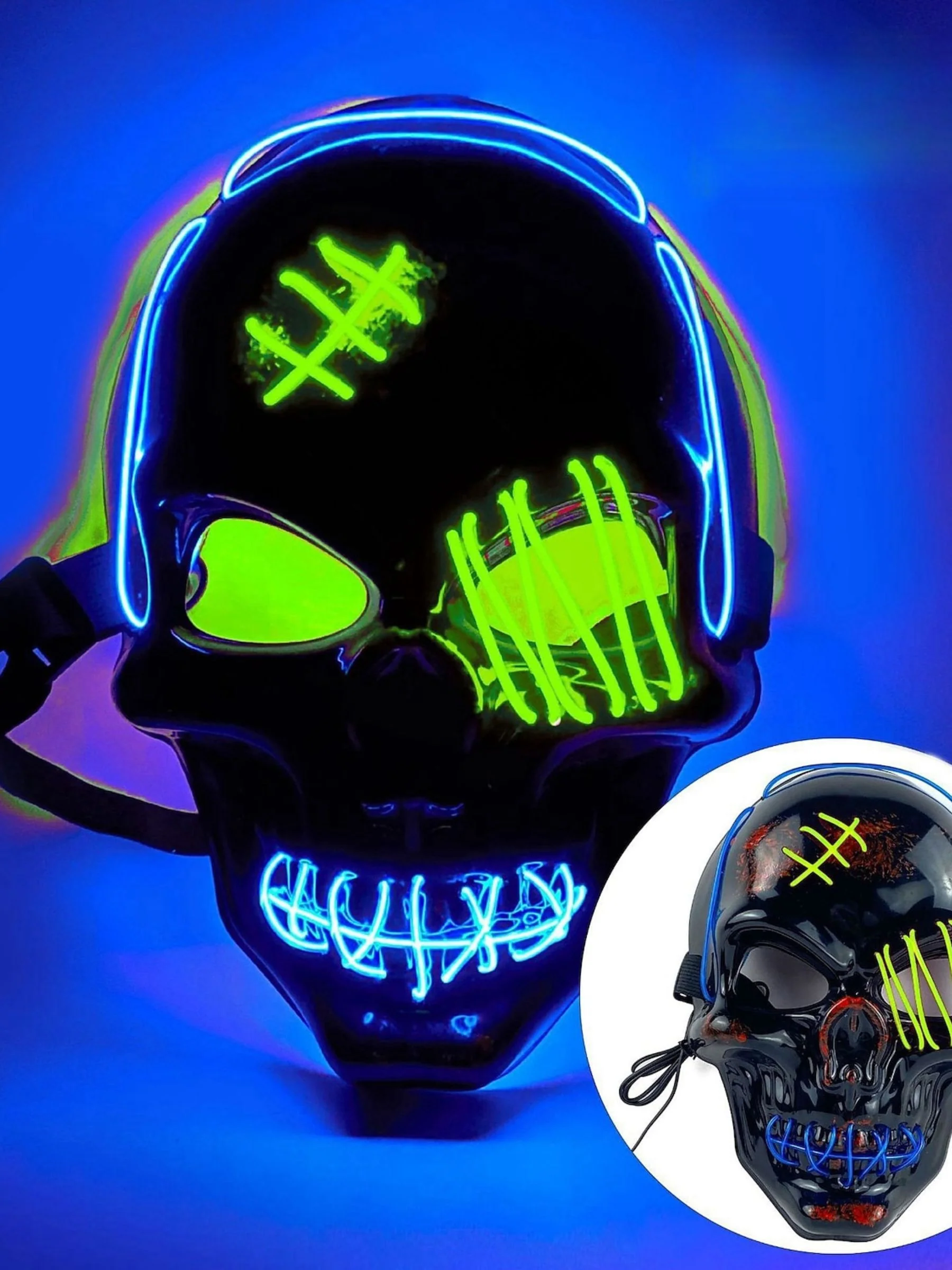 Halloween Skull Pirate LED Light Up Costume Mask Props - Image 7