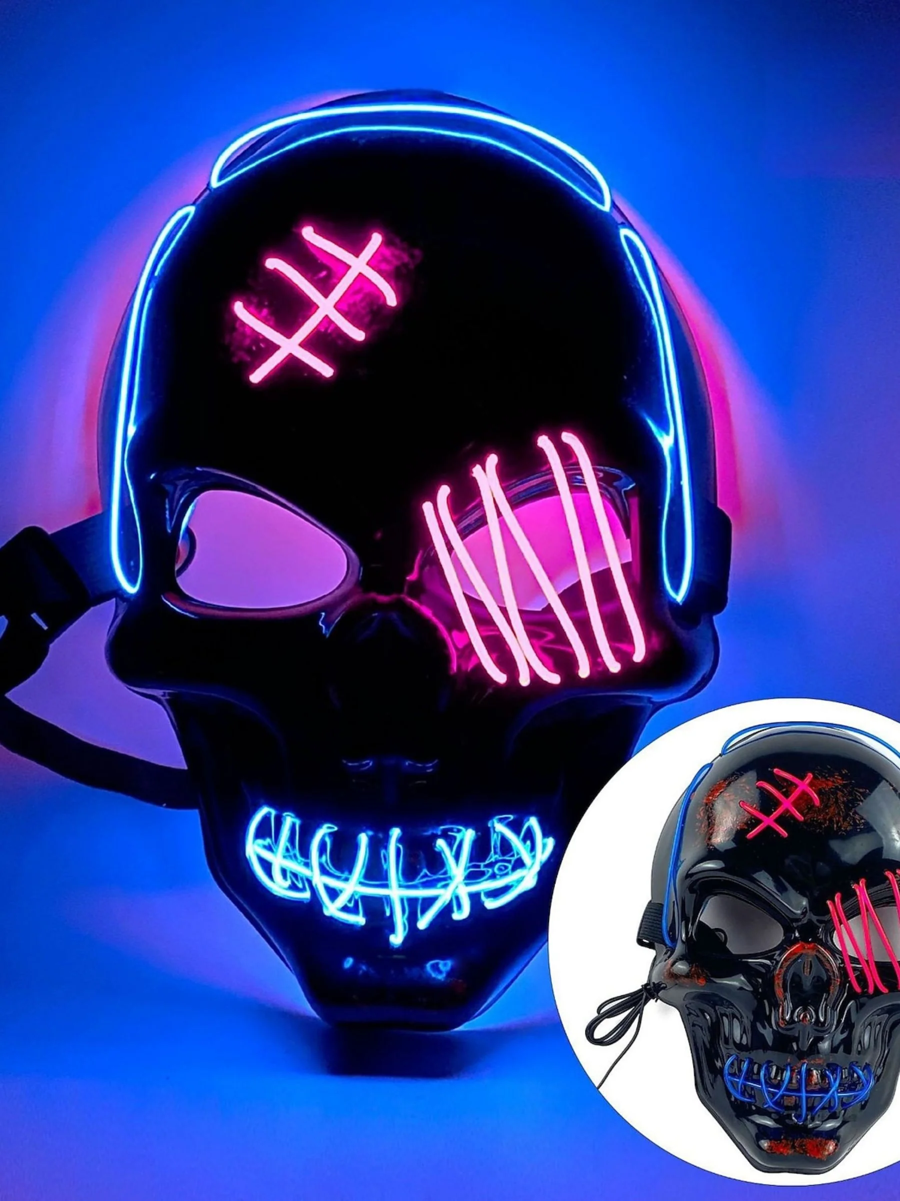 Halloween Skull Pirate LED Light Up Costume Mask Props - Image 9