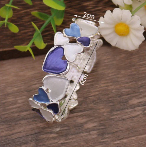 High-End Enamel Geometrical Cutout Heart Alloy Stretch Bracelet - Image 2