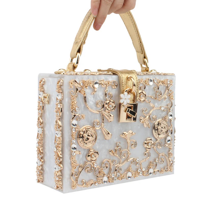 Imitation Diamond Acrylic Box Hand Bags - Image 2