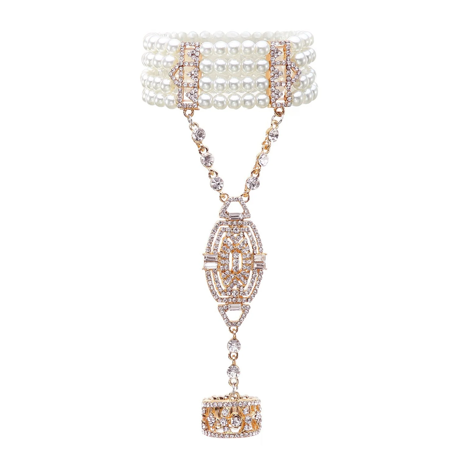 Jewelry Simple Rhinestone Luxury Pearl Ring Bracelet Set - Image 4