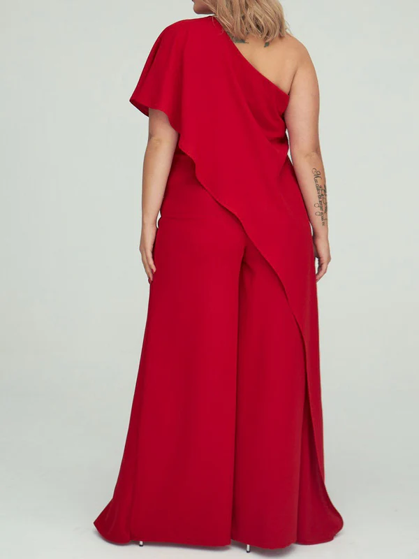 Jumpsuit/Pantsuit 1/2 Sleeves One-Shoulder Floor-Length Wedding Guest Dresses - Image 2