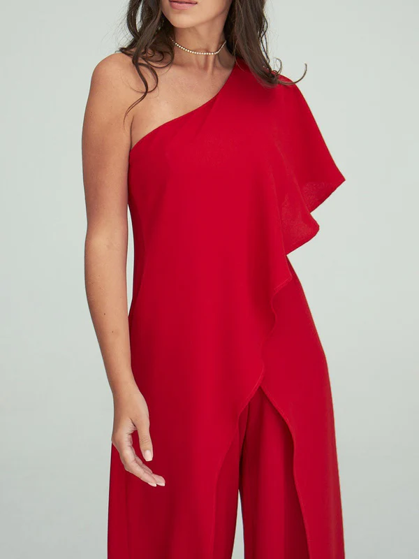 Jumpsuit/Pantsuit 1/2 Sleeves One-Shoulder Floor-Length Wedding Guest Dresses - Image 3