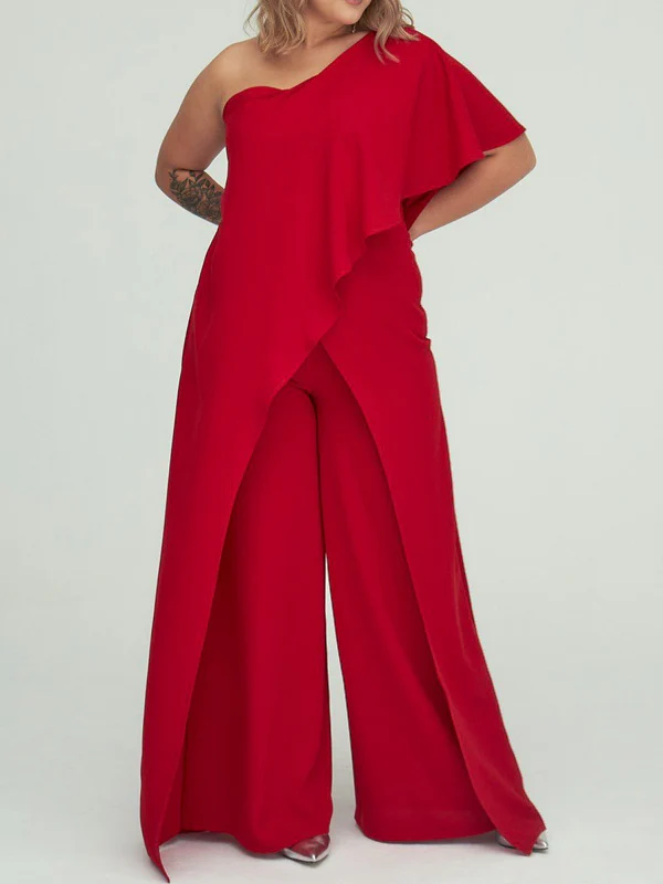 Jumpsuit/Pantsuit 1/2 Sleeves One-Shoulder Floor-Length Wedding Guest Dresses - Image 4