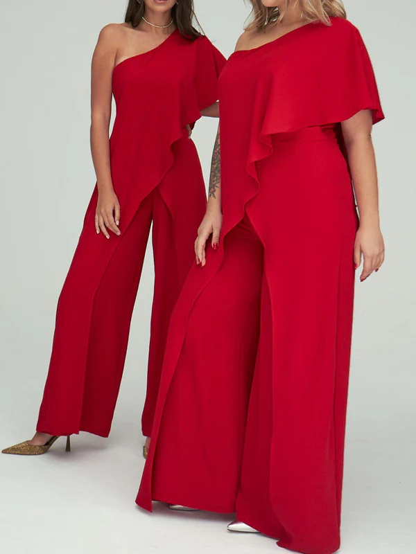 Jumpsuit/Pantsuit 1/2 Sleeves One-Shoulder Floor-Length Wedding Guest Dresses - Image 5