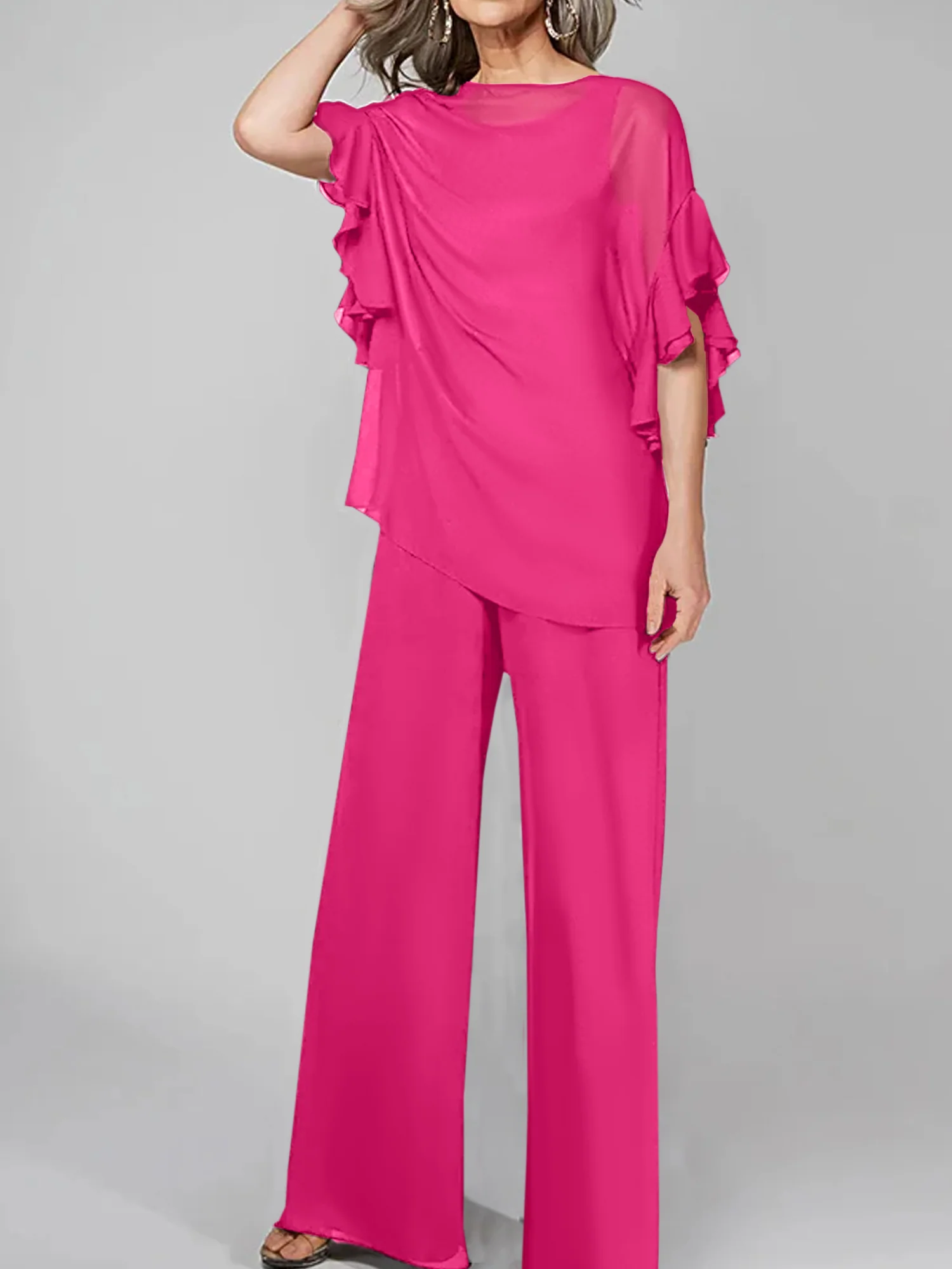 Jumpsuits Scoop Half Sleeves Chiffon Mother Of The Bride Pantsuits - Image 20