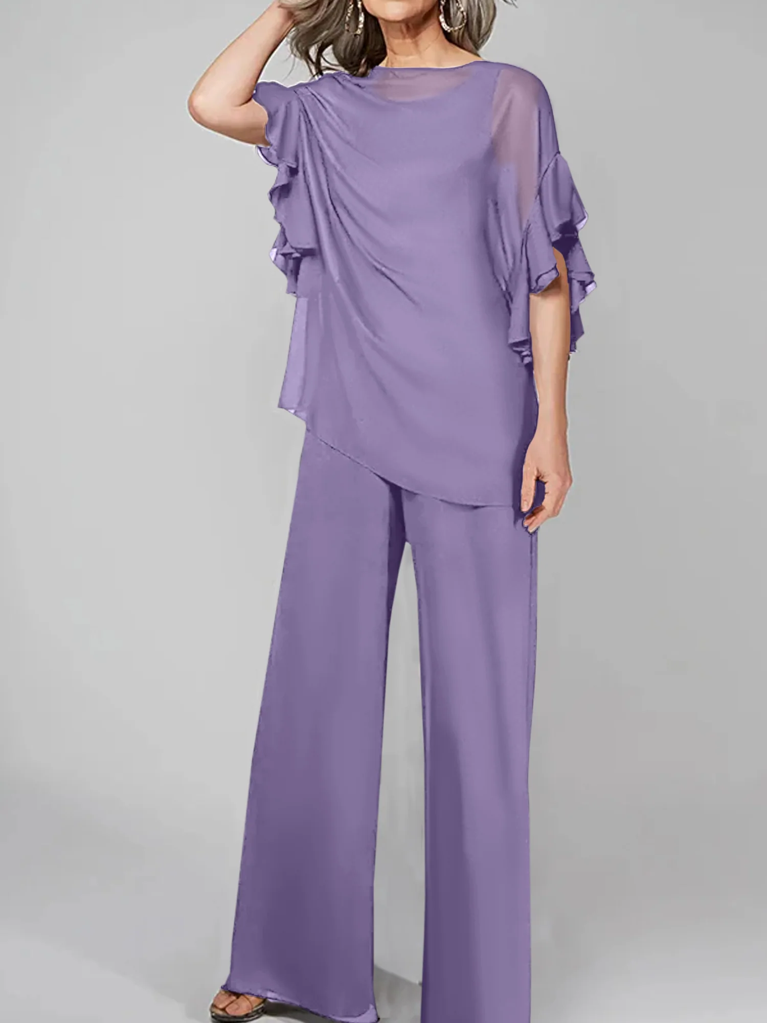 Jumpsuits Scoop Half Sleeves Chiffon Mother Of The Bride Pantsuits - Image 26