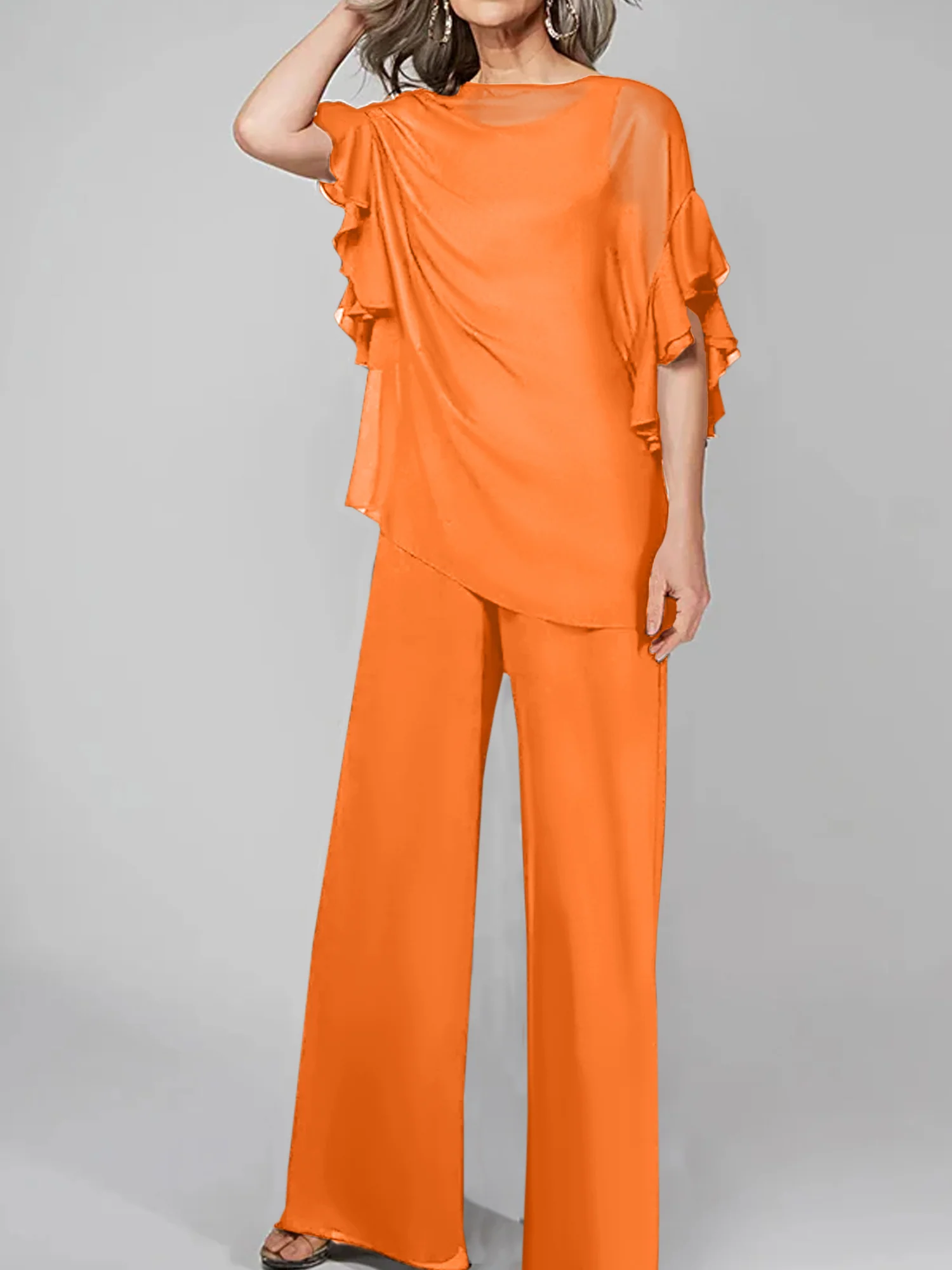 Jumpsuits Scoop Half Sleeves Chiffon Mother Of The Bride Pantsuits - Image 33