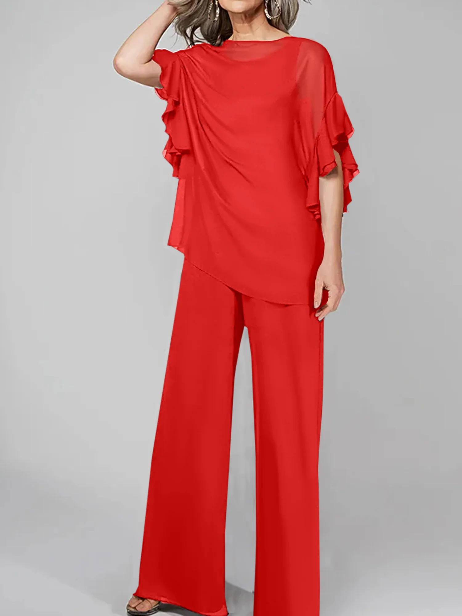 Jumpsuits Scoop Half Sleeves Chiffon Mother Of The Bride Pantsuits - Image 38