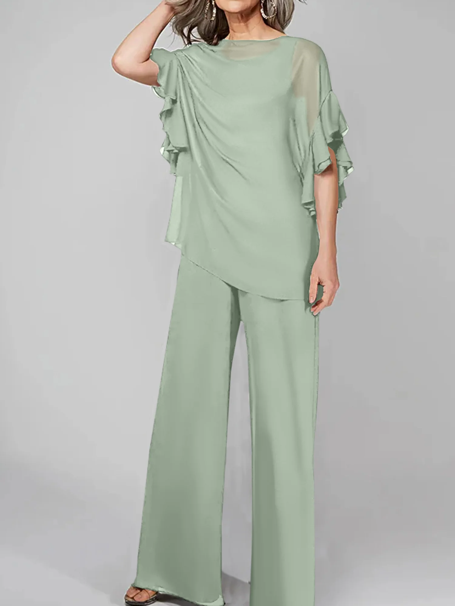 Jumpsuits Scoop Half Sleeves Chiffon Mother Of The Bride Pantsuits - Image 41