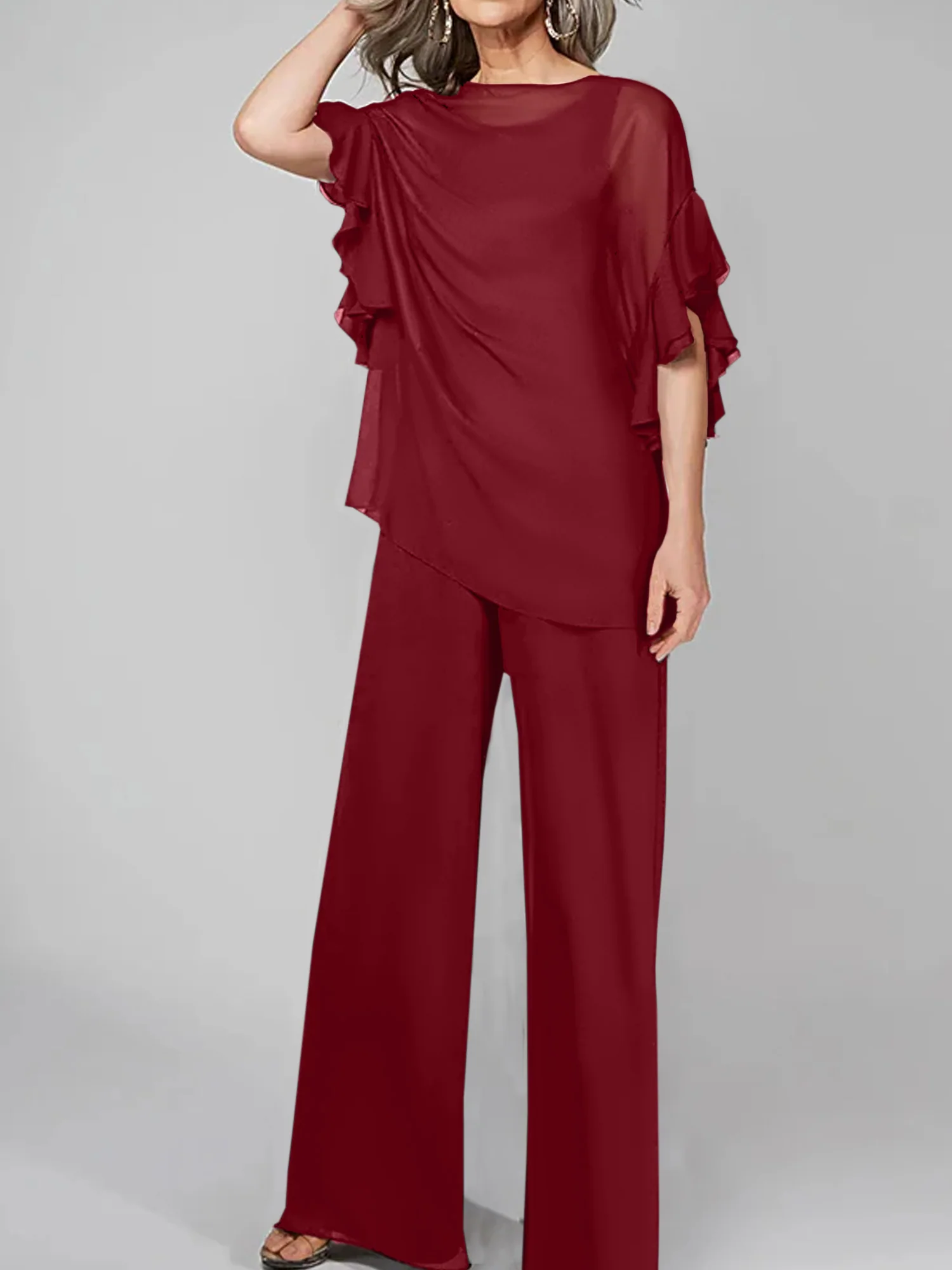 Jumpsuits Scoop Half Sleeves Chiffon Mother Of The Bride Pantsuits - Image 50
