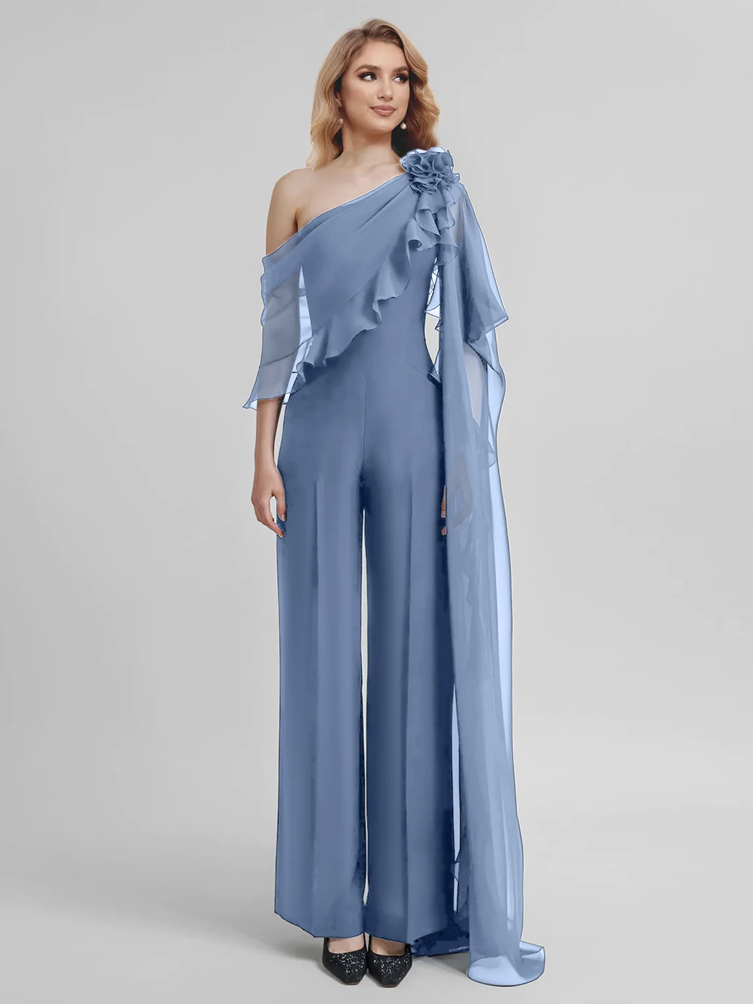 Jumpsuits One-Shoulder Half Sleeves Chiffon Mother Of The Bride Pantsuits - Image 65