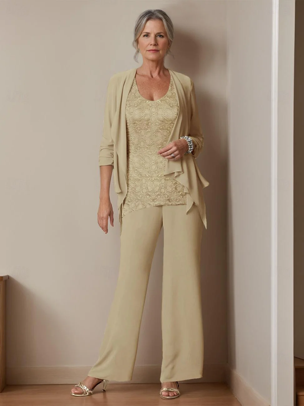 Jumpsuits Scoop Neck Long Sleeve Ankle Length Mother Of The Bride Dresses with Lace - Image 2